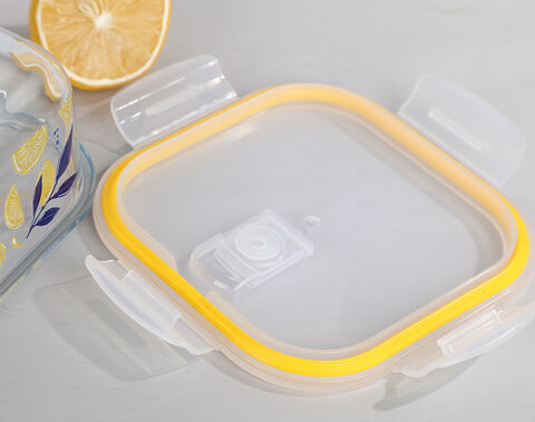 320/500/800/1200ML lemon decal square glass lunch box for food storage in bulk pack