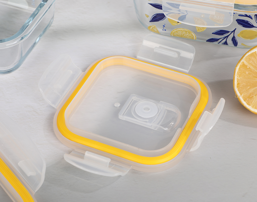 320/500/800/1200ML lemon decal square glass lunch box for food storage in bulk pack