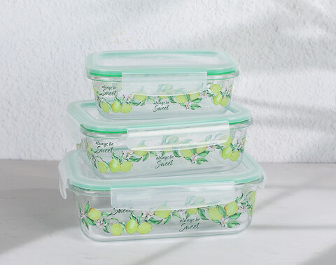 Custom Printing 640ml Glass container rectangular glass storage lunch bowl bulk order 