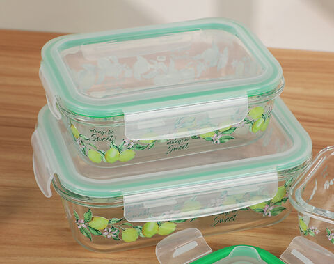 Custom Printing 640ml Glass container rectangular glass storage lunch bowl bulk order 