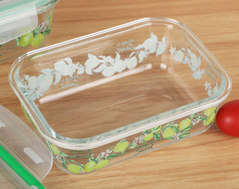Custom Printing 640ml Glass container rectangular glass storage lunch bowl bulk order 