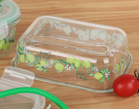 640ML High Borosilicate Rectangular Lunch Box Food Container with Lemon Pattern