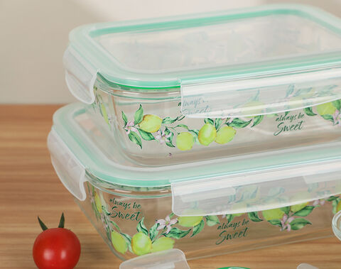 640ML High Borosilicate Rectangular Lunch Box Food Container with Lemon Pattern