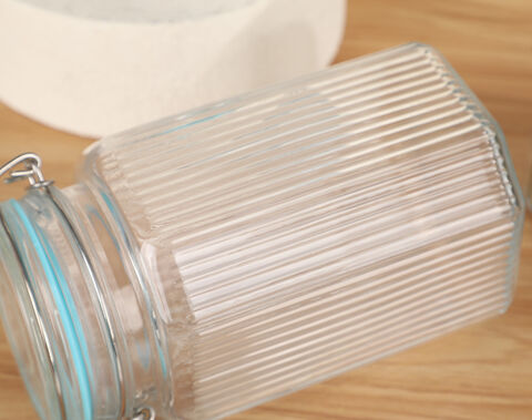 Bulk Order 700ml Glass Storage Jar Striped Design Glass Container  with locked lid 