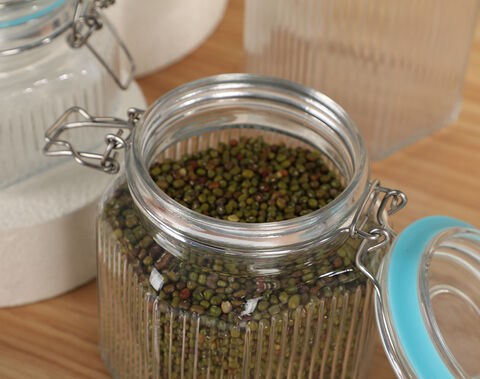 Garbo high quality glass storage jar with sealed lid line design storage bottle