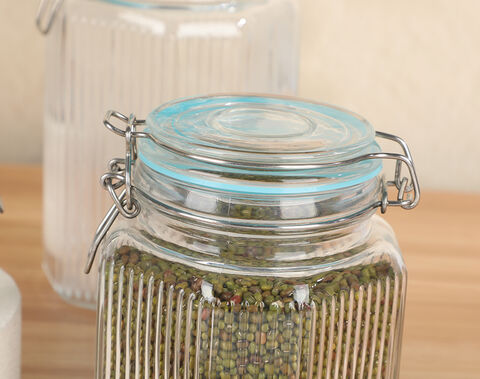 Garbo high quality glass storage jar with sealed lid line design storage bottle