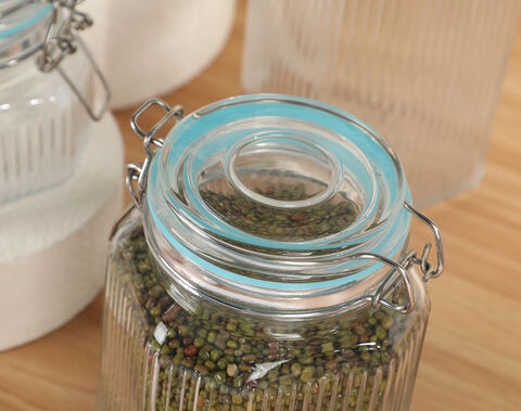 Garbo high quality glass storage jar with sealed lid line design storage bottle