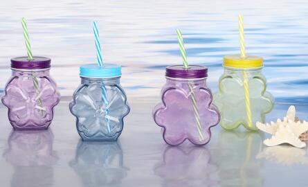 Trends Colored Straw Cup Cheap Glass Bottle In Flower Shape