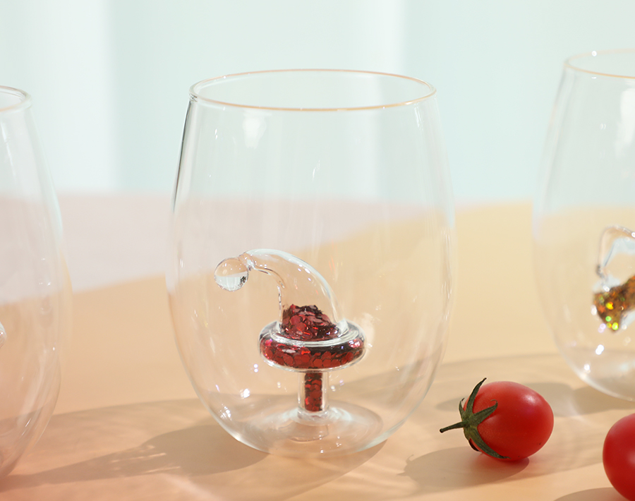 High-end borosilicate glass cups egg shape glass with inside decor