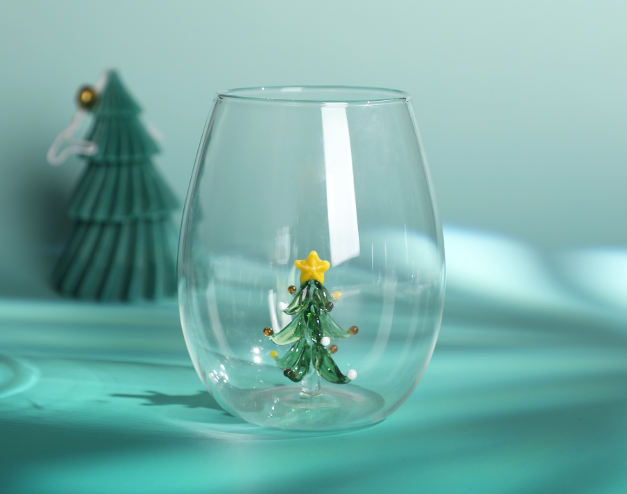Christmas Collection Glass Cup with 3D Inner Design Factory OEM/ODM