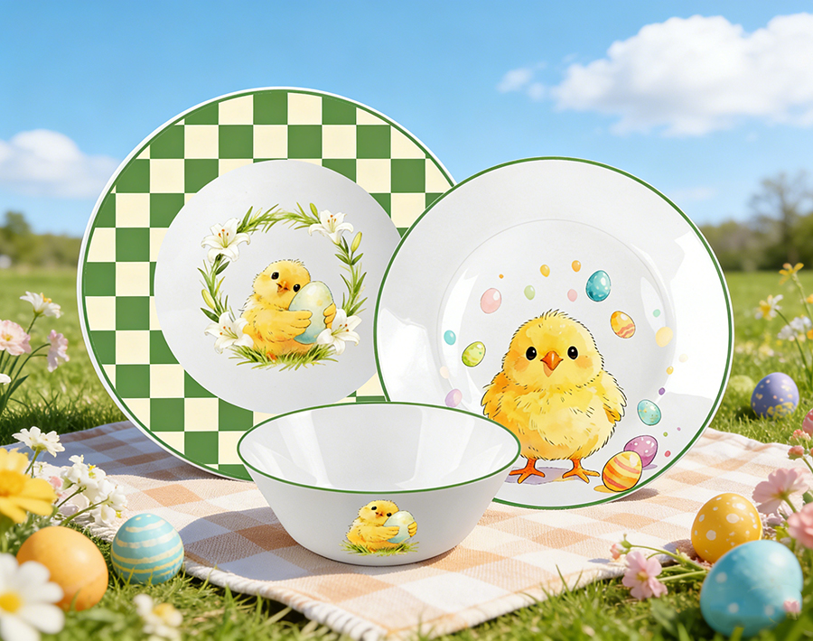 18pcs Opal Glass Dinner Set Easter Chick Design Durable Kids Tableware Bulk Supply