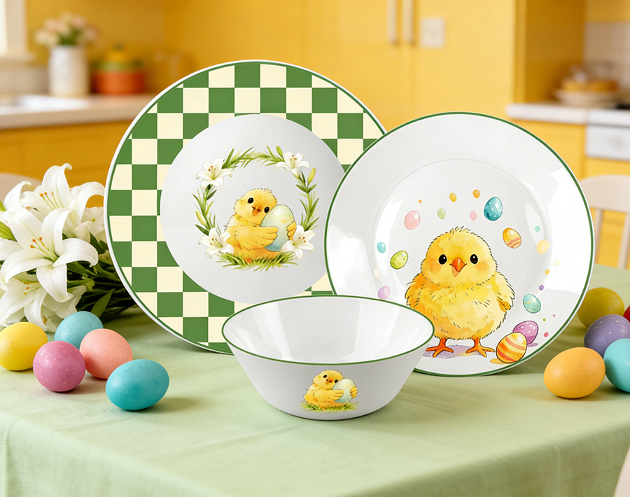 18pcs Opal Glass Dinner Set Easter Chick Design Durable Kids Tableware Bulk Supply
