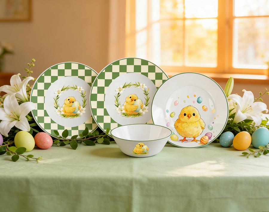 18pcs Opal Glass Dinner Set Easter Chick Design Durable Kids Tableware Bulk Supply