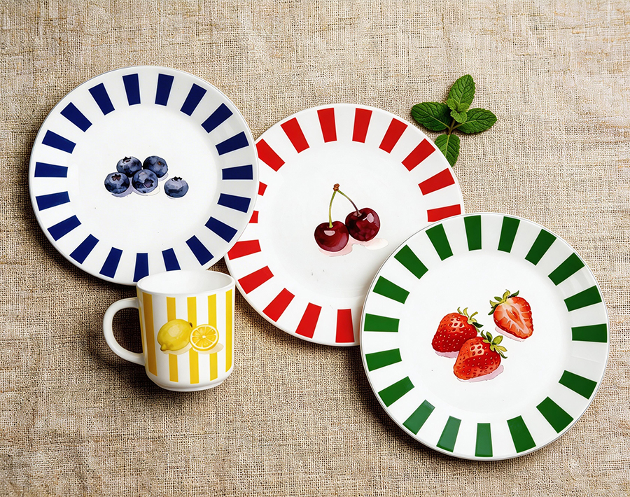 Microwave Safe 16pcs White Opal Glass Dinner Set Custom Summer Fruit Series Tableware Set Bulk Supply