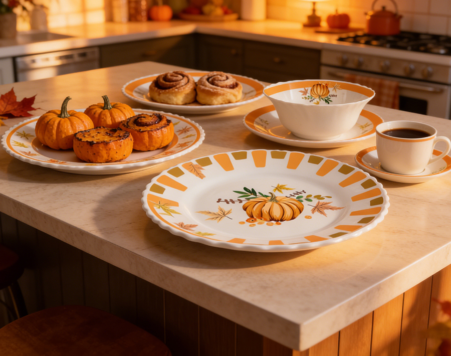 New Collection 18PCS Opal Glass Dinner Set Pumpkin Design Durable Family