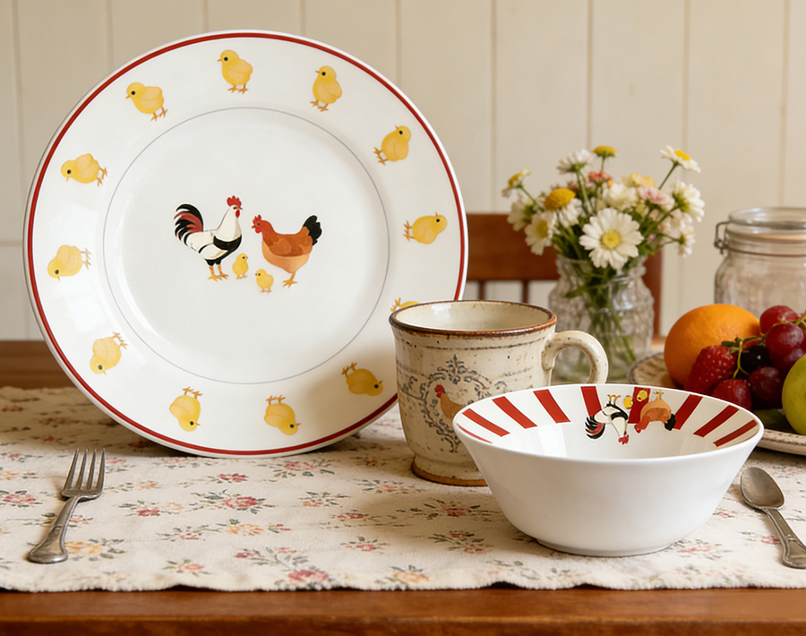 High Quality Round 18pcs Opal Glass Dinnerware Set With Decal Promotion